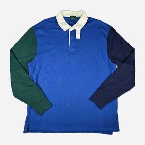 Vintage J Crew Shirt Men Large Blue Colorblock Rugby Polo Oarsman Deadstock New